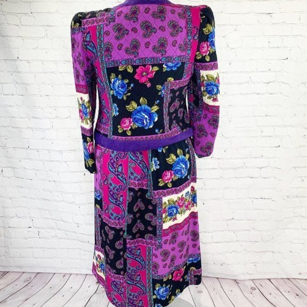 VINTAGE ACT I SKIRT & QUILTED JACKET FLOWER PAISLEY PRINT SET-SZ 13-14 USA MADE! - Picture 2 of 5